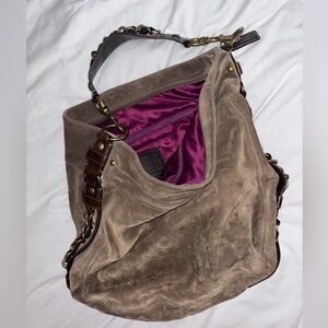 Coach Taupe Suede Hobo with Magenta Satin Interior